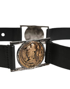 Men Black Classic Leather Metal Buckle Belt