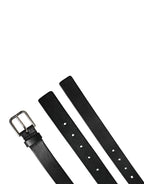 Black Double Strap Leather Silver Buckle Belt