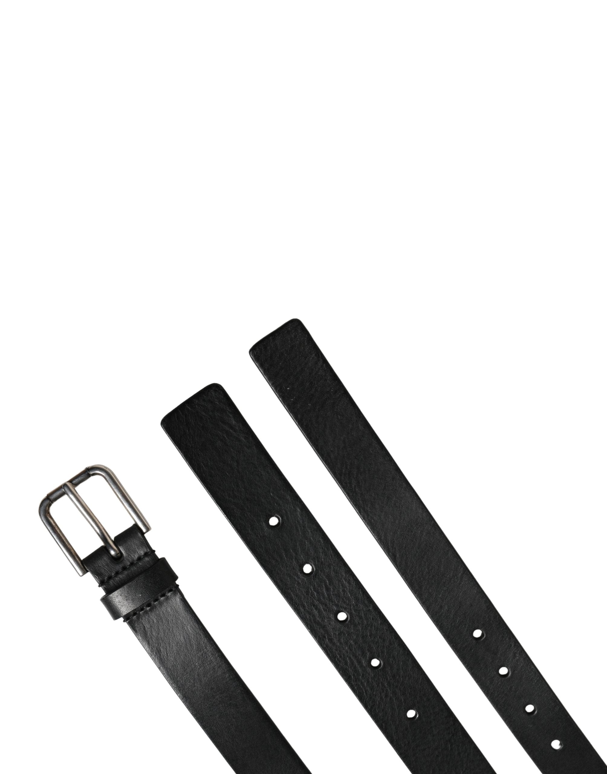 Black Double Strap Leather Silver Buckle Belt