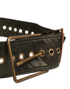 Men Black Wide Leather DG Metal Buckle Belt