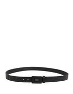 Men Black Calfskin Leather Square Buckle Belt