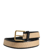 Men Beige Braided Leather Metal Buckle Belt