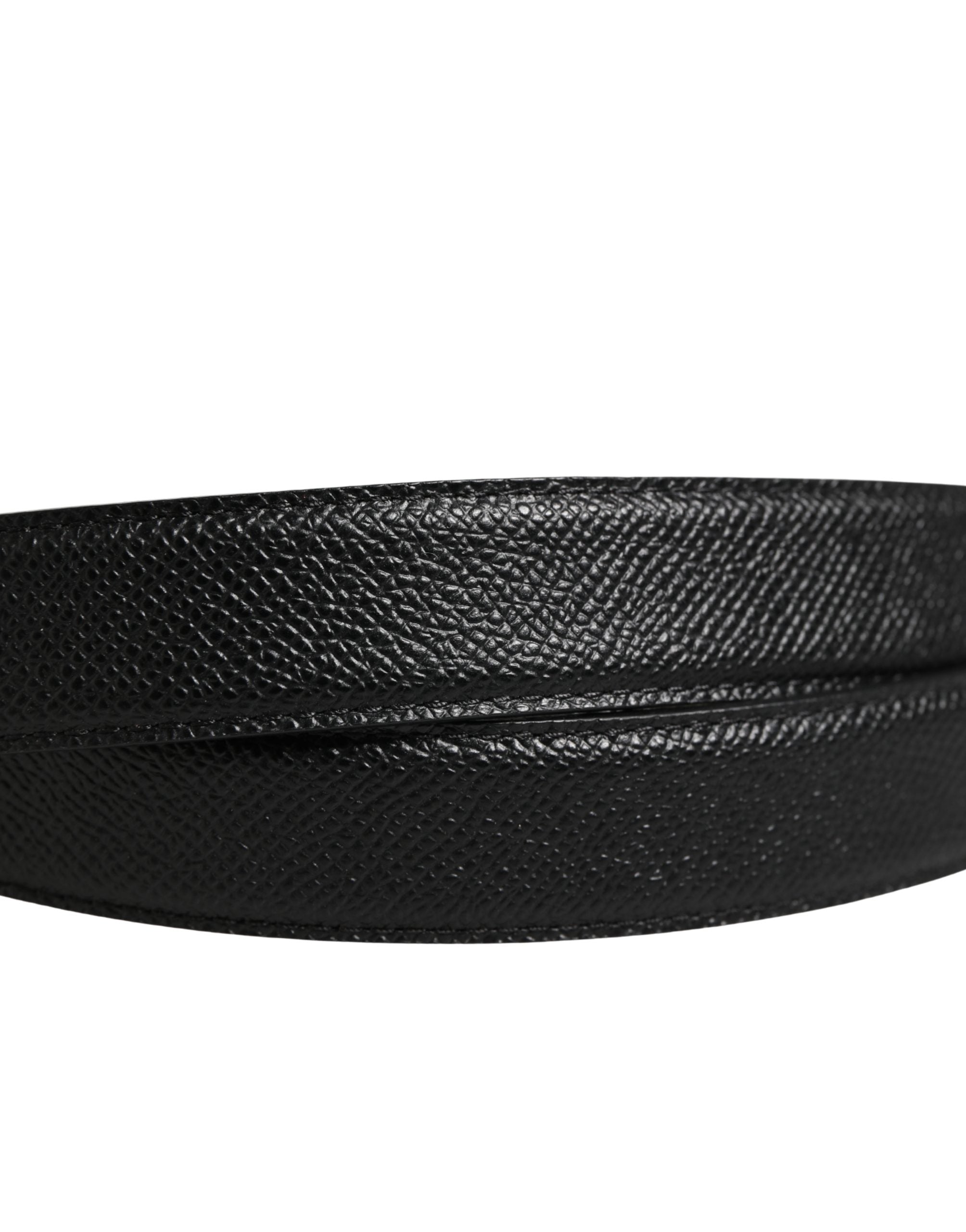 Men Black Calf Leather Logo Metal Buckle Belt