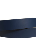 Men Blue Calf Leather Logo Metal Buckle Belt