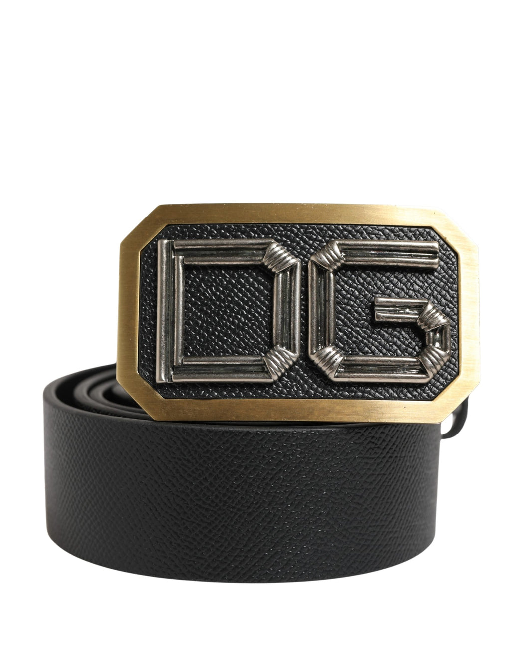 Herren Gürtel aus schwarzem Leder mit DG-Logo und Metallschnalle