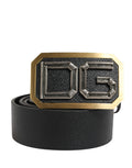 Herren Gürtel aus schwarzem Leder mit DG-Logo und Metallschnalle