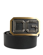 Herren Gürtel aus schwarzem Leder mit DG-Logo und Metallschnalle