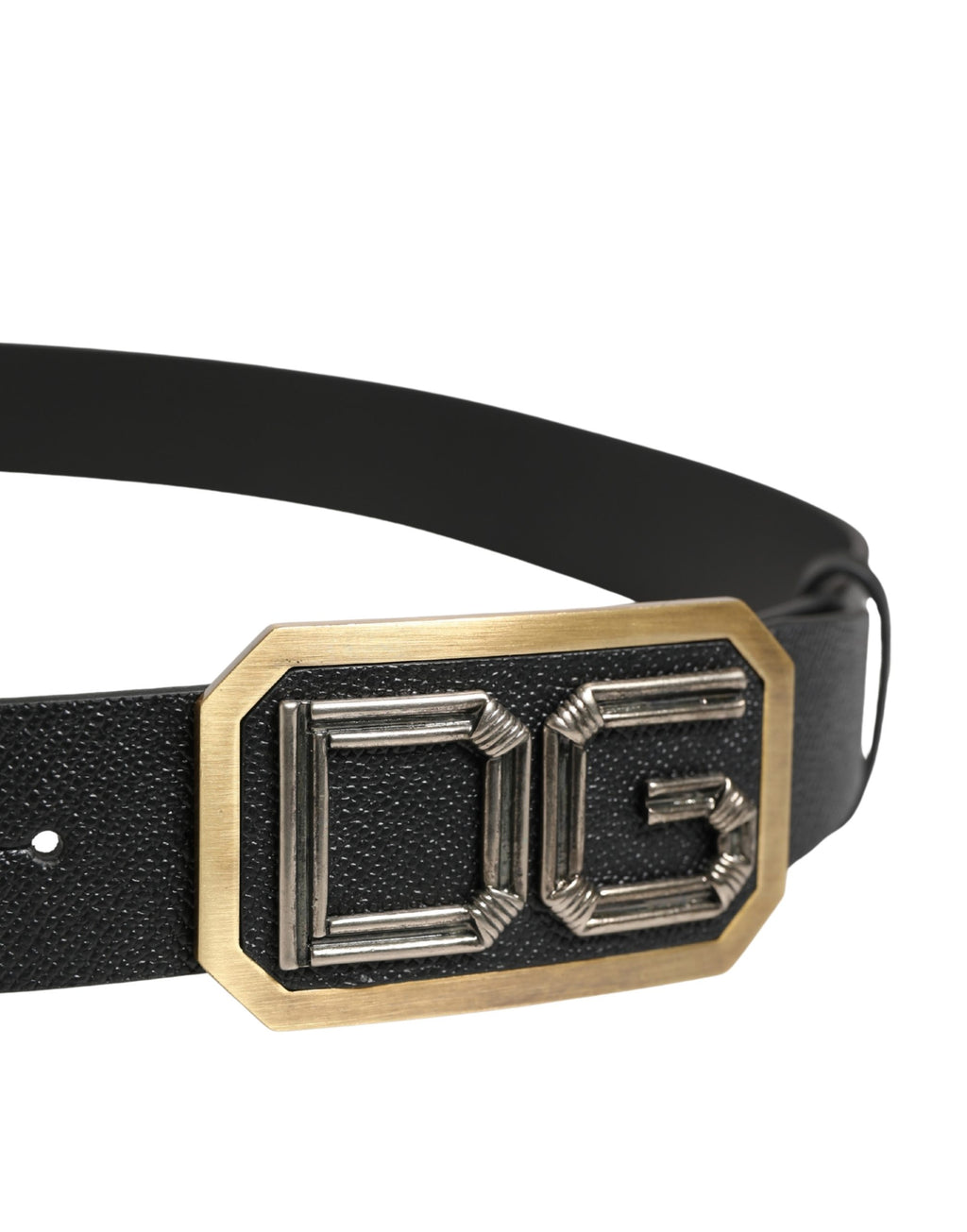 Herren Gürtel aus schwarzem Leder mit DG-Logo und Metallschnalle