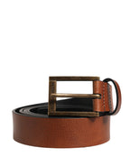 Men's Brown Leather Classic Metal Buckle Belt