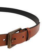 Men's Brown Leather Classic Metal Buckle Belt
