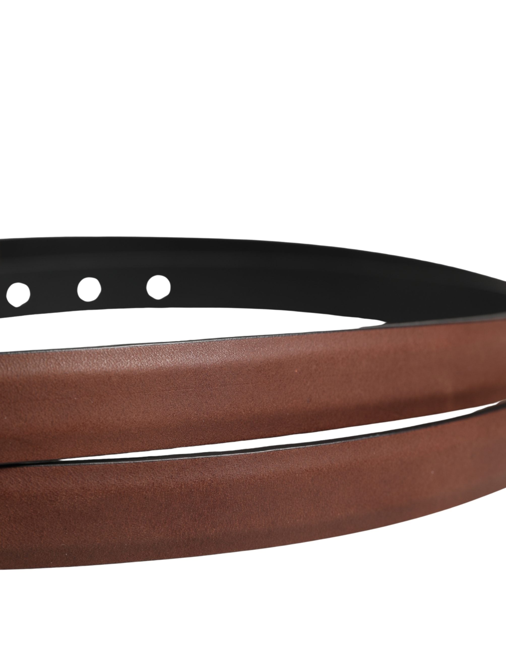 Men Brown Leather Classic Metal Buckle Belt