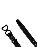 Men Black Exotic Leather Logo Buckle Belt