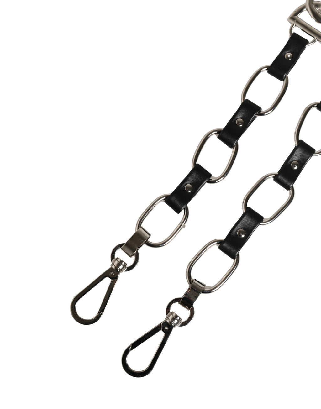 Tracolla a spalla accessoria borsa in pelle nera con catena argentata