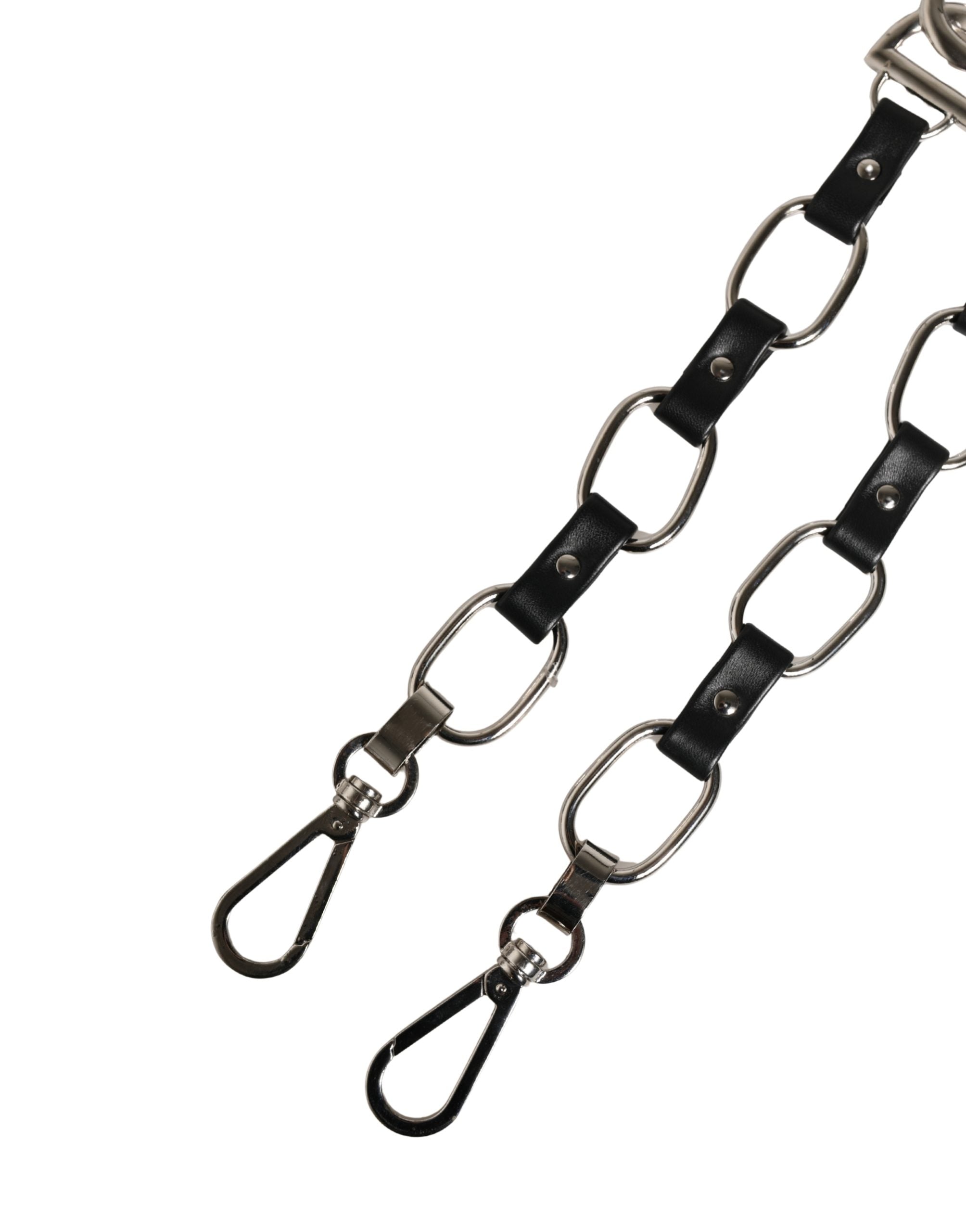 Tracolla a spalla accessoria borsa in pelle nera con catena argentata