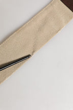 Beige Brown Leather Canvas Metal Buckle Belt