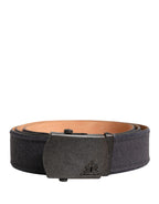 Schwarzer Woll-Baumwoll-Gürtel mit Logo-Metallschnalle