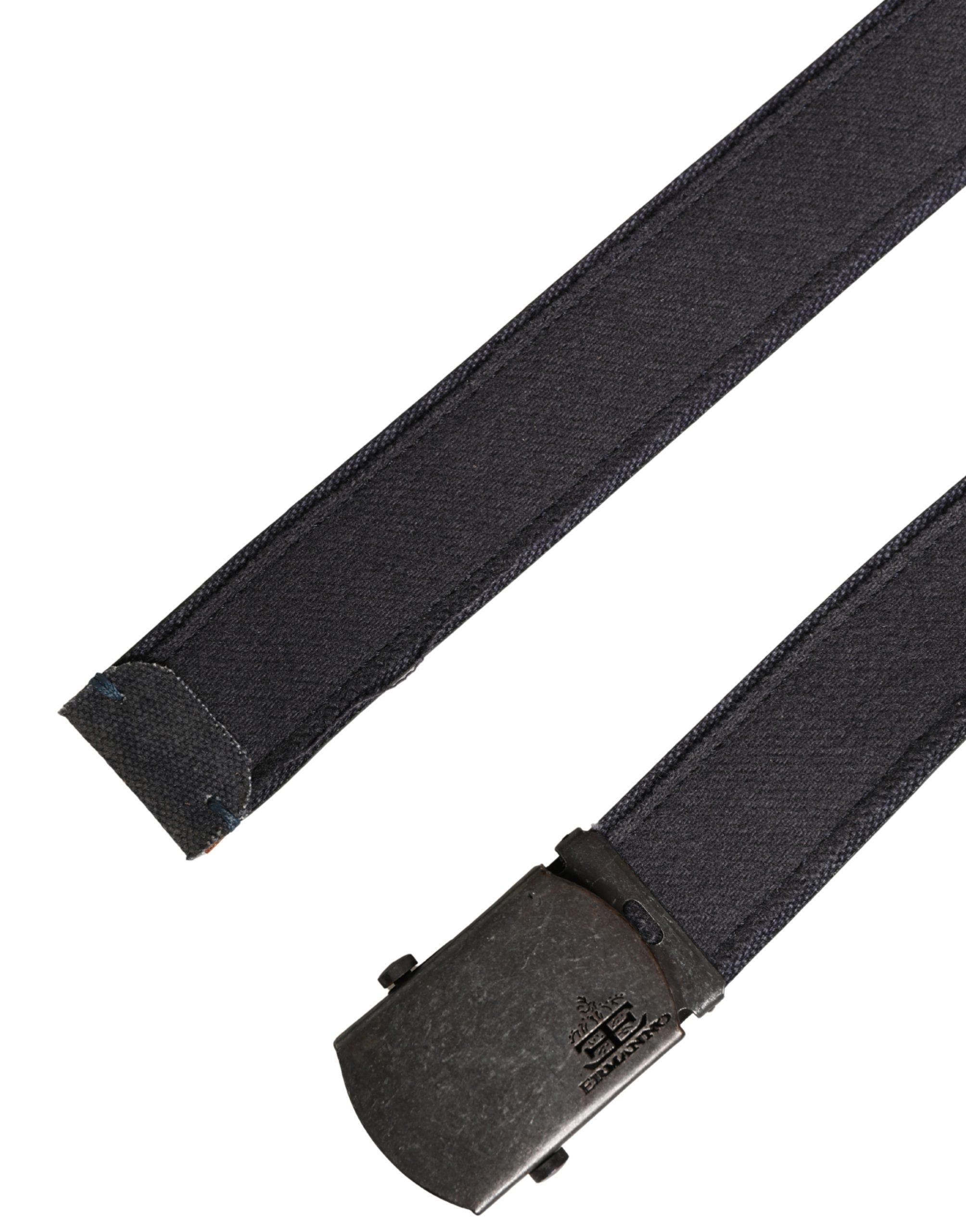 Schwarzer Woll-Baumwoll-Gürtel mit Logo-Metallschnalle
