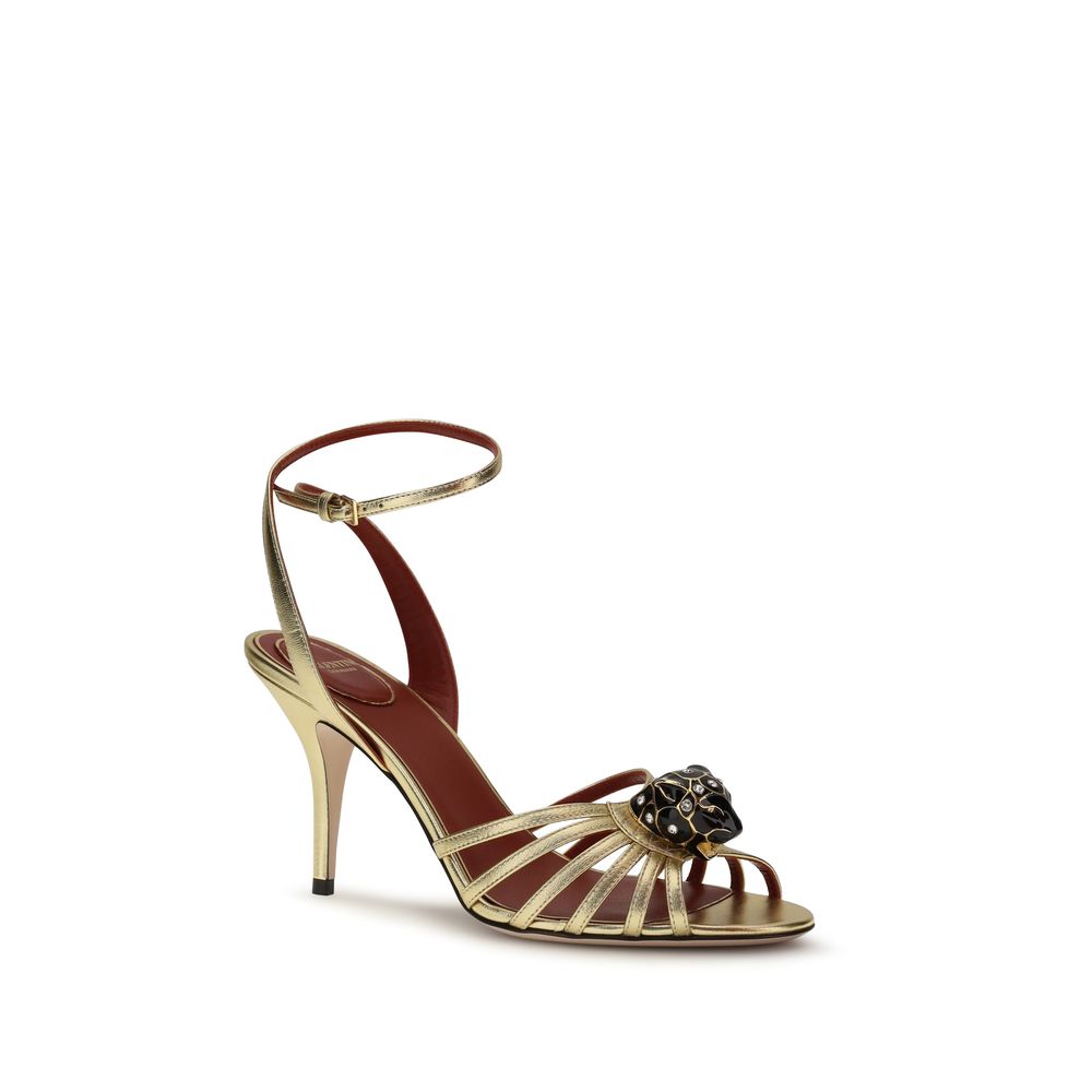 Sandali con tacco a stiletto in pelle di capra dorata