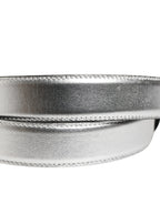 Silver Leather Logo Metal Buckle Waist Belt