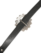 Black Turquoise Leather Embellished Oval Buckle Belt