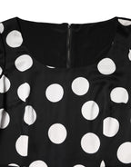 Schwarzes, weiß gepunktetes Seidenetui-Midikleid