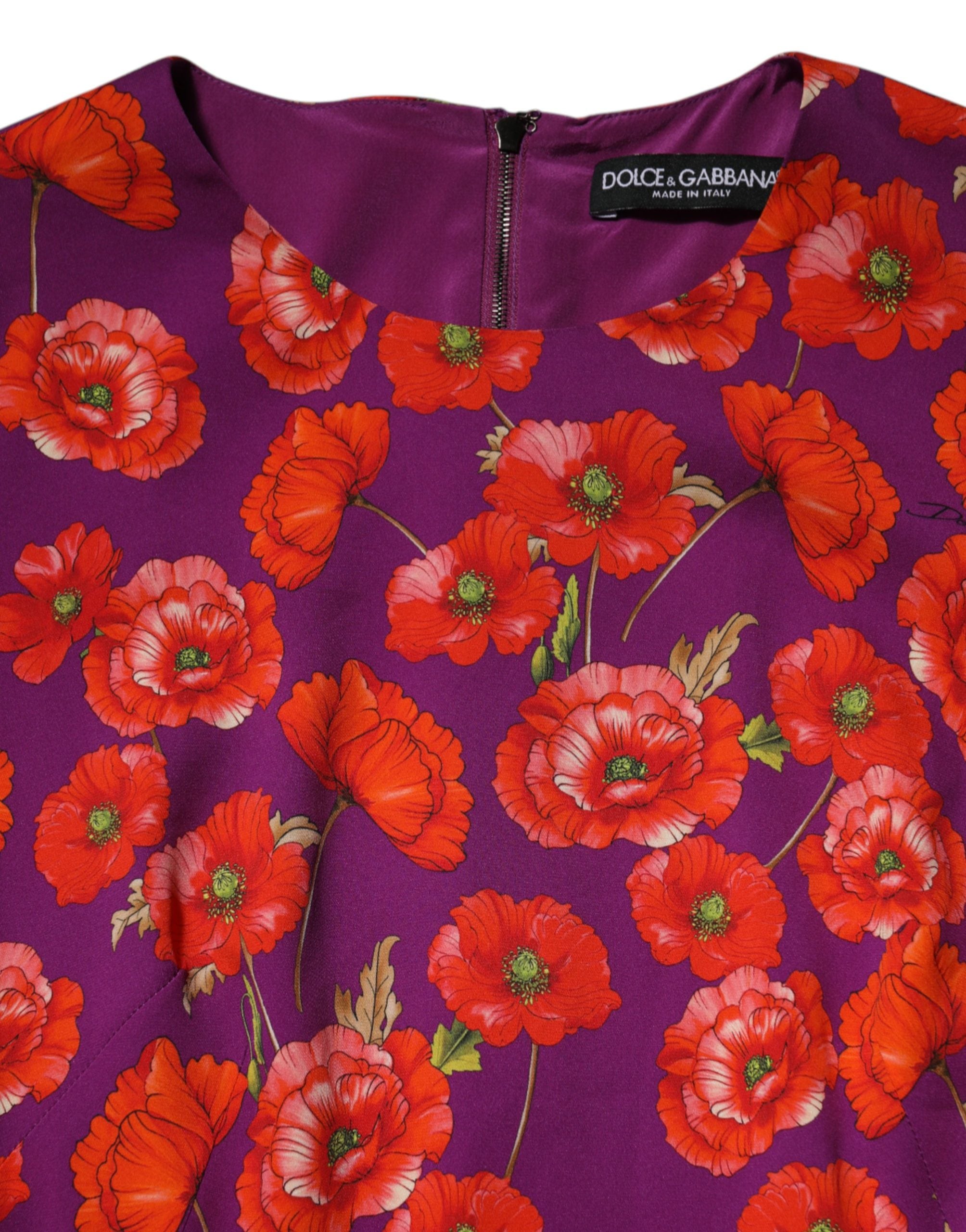 Purple Silk Floral Print Midi Sheath Dress