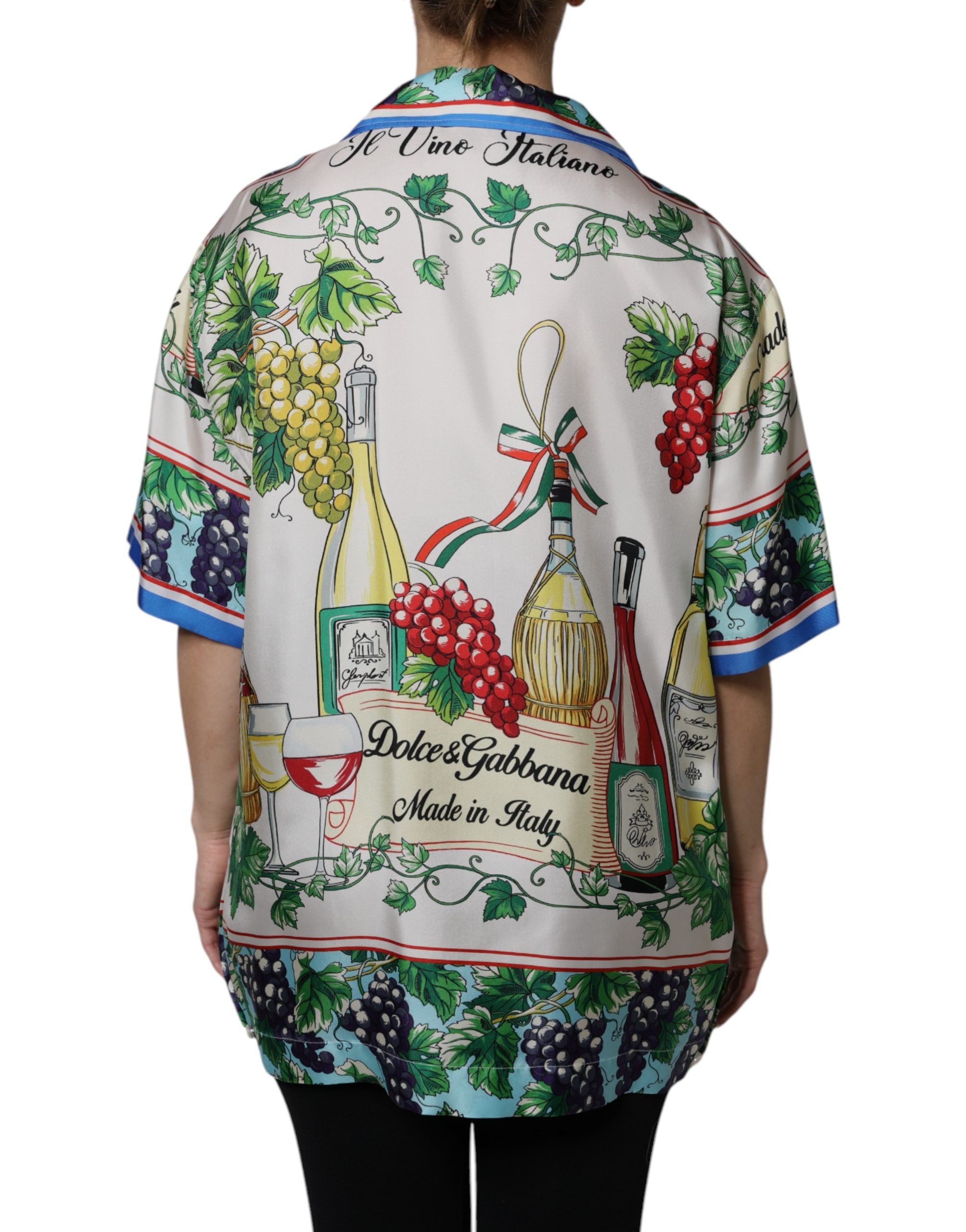 Multicolor Short Sleeve Silk Food Print Shirt Top