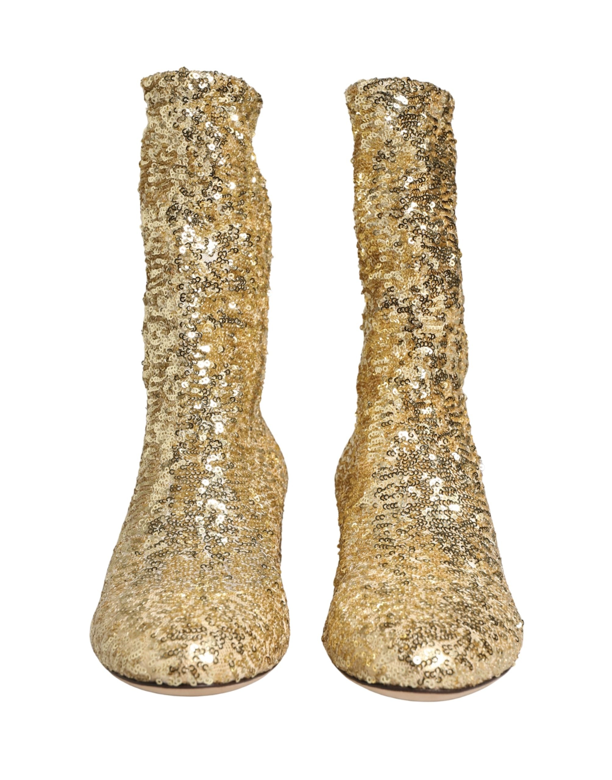 Gold-Pailletten-Stiefeletten Stretch-Schuhe