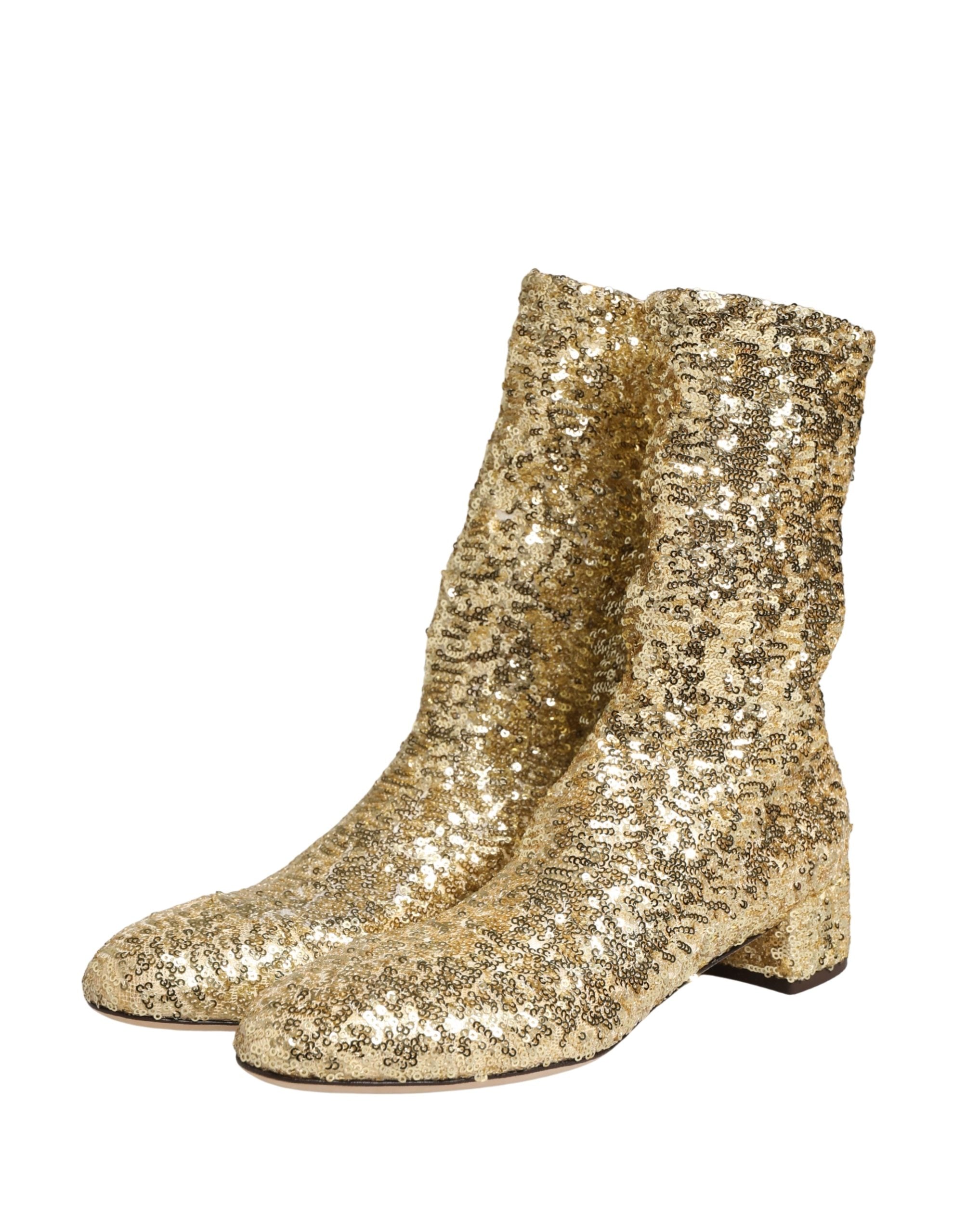 Gold-Pailletten-Stiefeletten Stretch-Schuhe