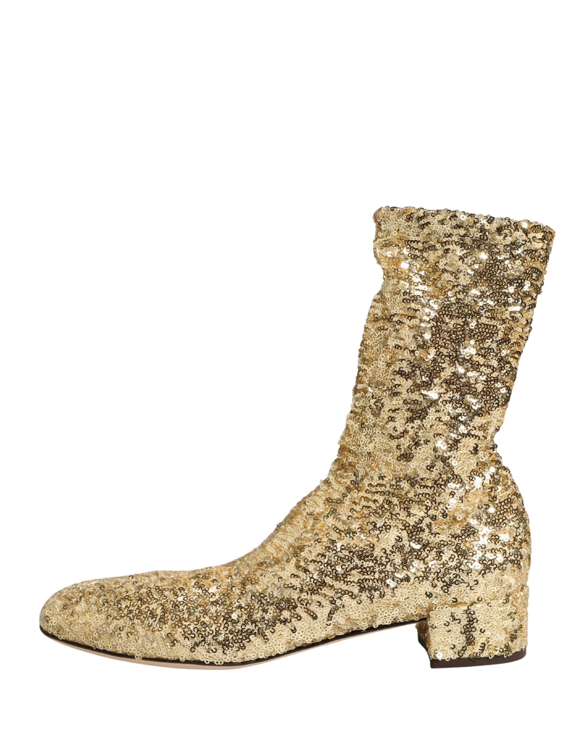 Gold-Pailletten-Stiefeletten Stretch-Schuhe