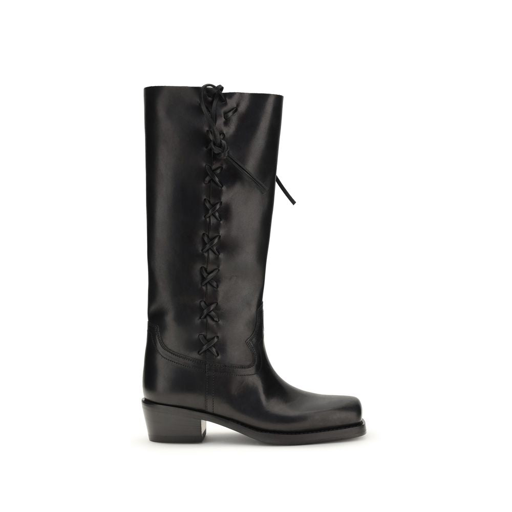 Schwarze Kalbsleder Schnürstiefel aus Bos Taurus