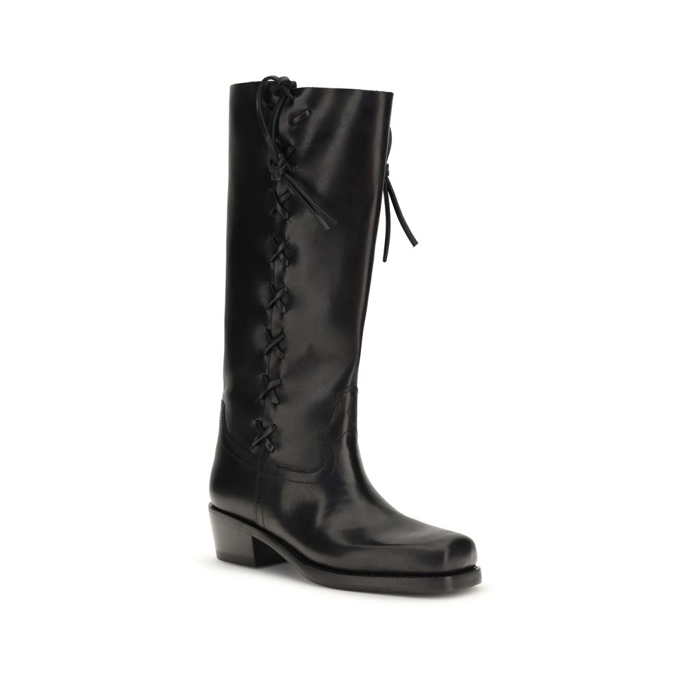 Schwarze Kalbsleder Schnürstiefel aus Bos Taurus