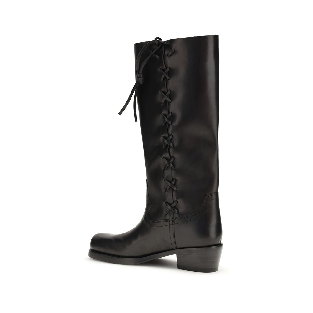 Schwarze Kalbsleder Schnürstiefel aus Bos Taurus