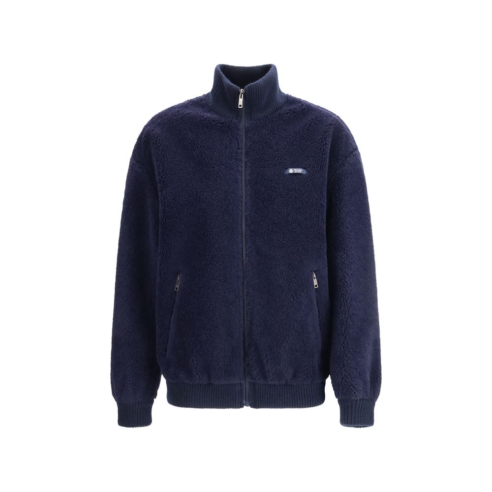 Blaue Polyamid-Jacke in voller Länge