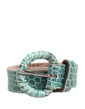 Women Green Leather Croco Print Studded Belt
