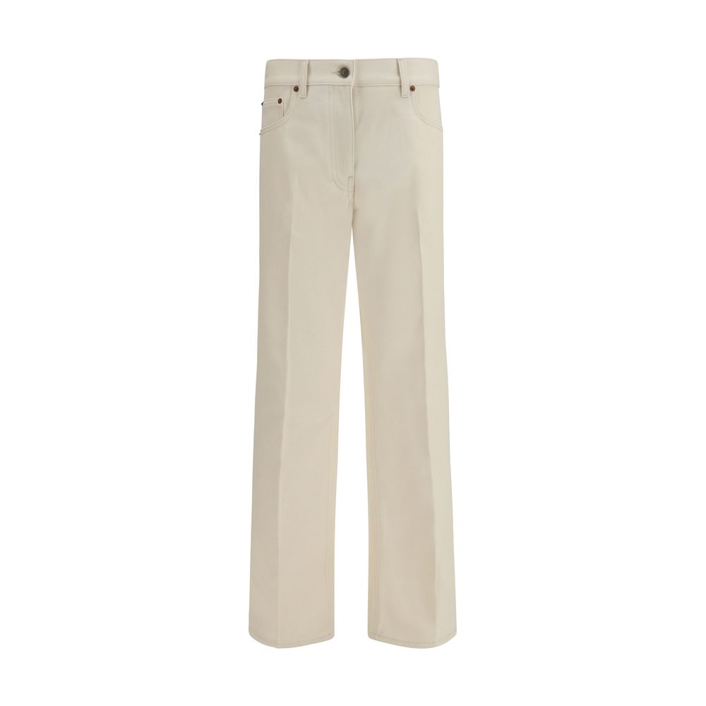 Beige Schlaghose aus Baumwolle