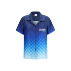 Camicia fantasia in seta blu