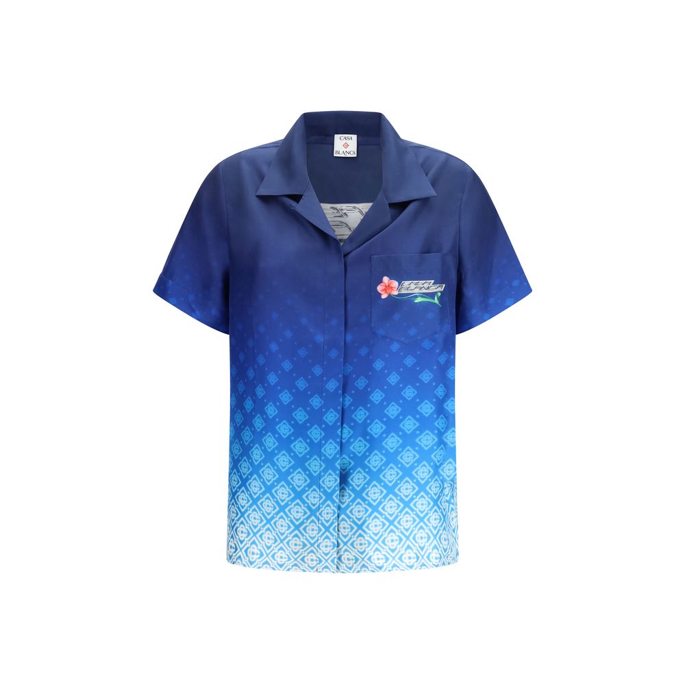 Camicia fantasia in seta blu