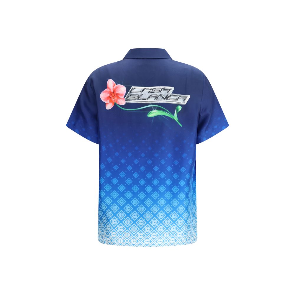 Camicia fantasia in seta blu