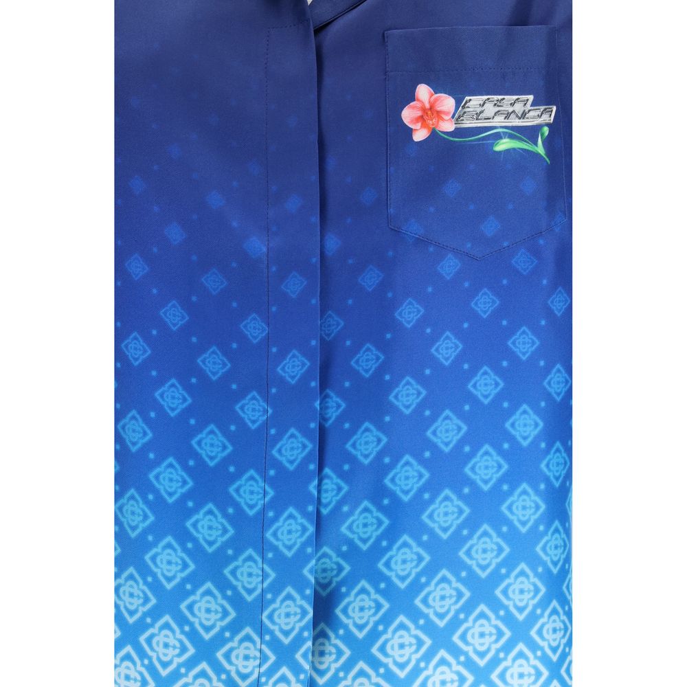 Camicia fantasia in seta blu
