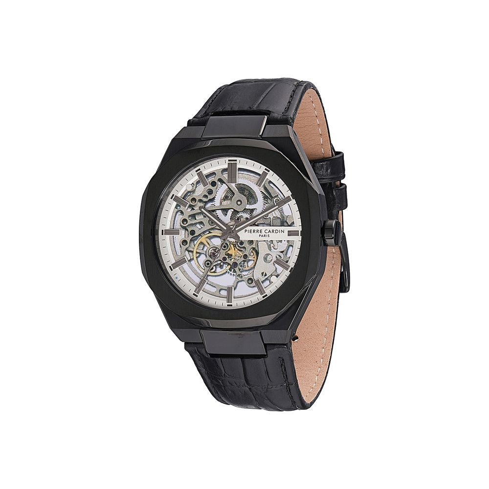 Schwarze Leder-Armbanduhr