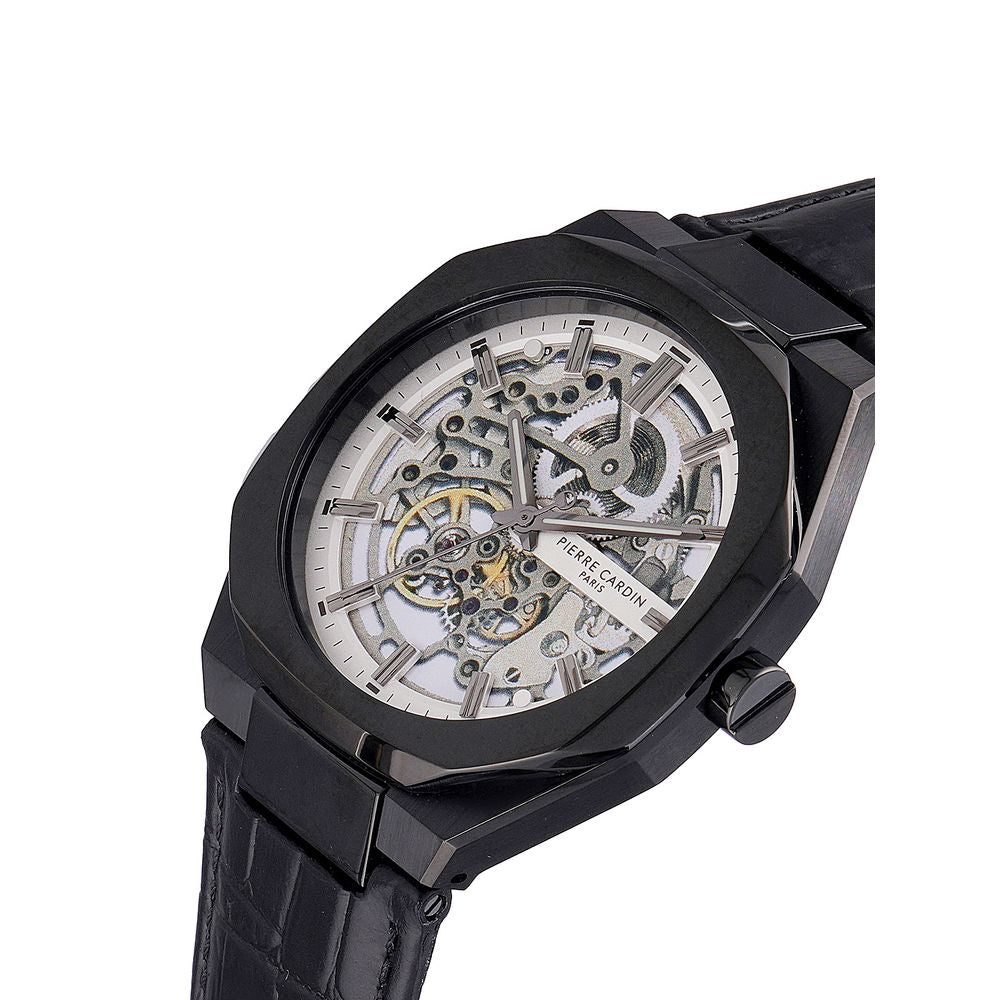 Schwarze Leder-Armbanduhr