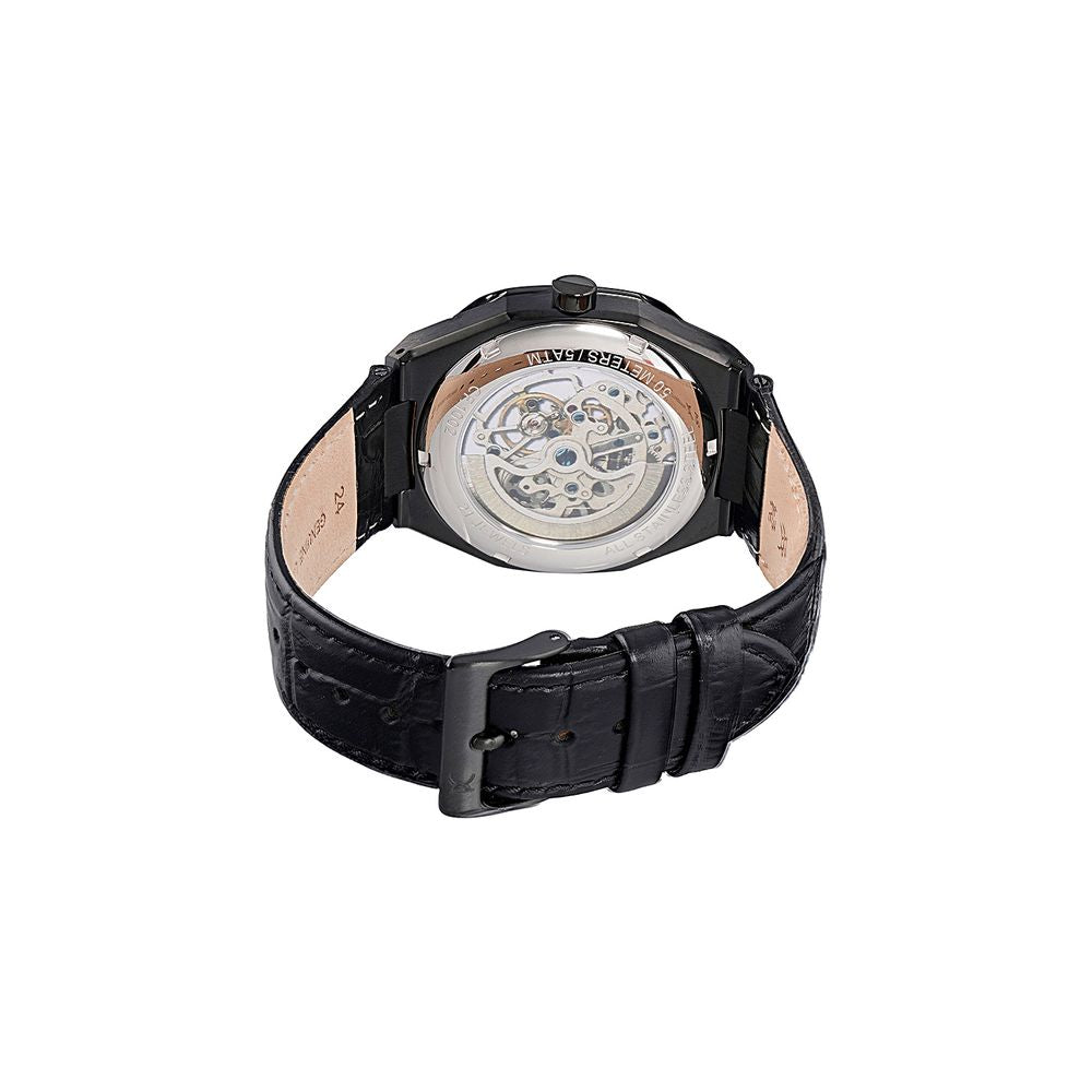 Schwarze Leder-Armbanduhr