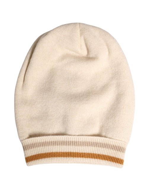 Beige Cashmere Knitted Women's Winter Beanie Hat