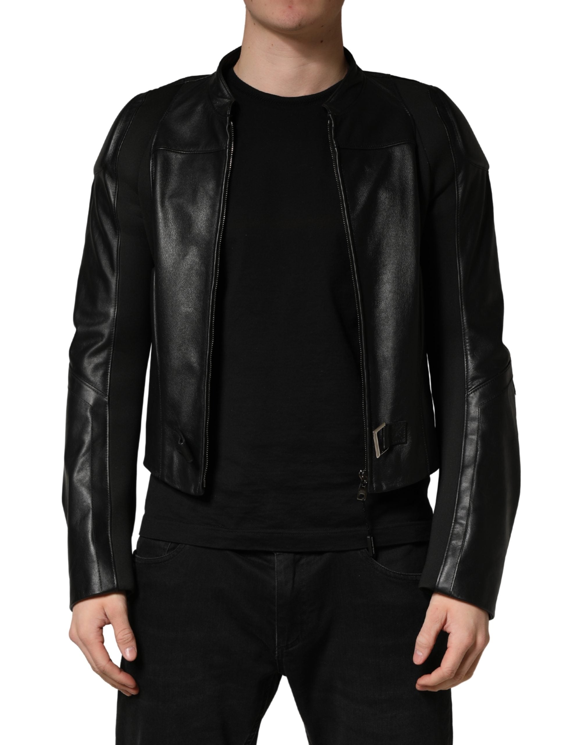 Black Nylon Full Zip Men's Biker Coat Jacket
