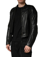 Black Nylon Full Zip Men's Biker Coat Jacket