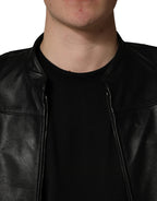 Black Nylon Full Zip Men's Biker Coat Jacket