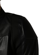 Black Nylon Full Zip Men's Biker Coat Jacket