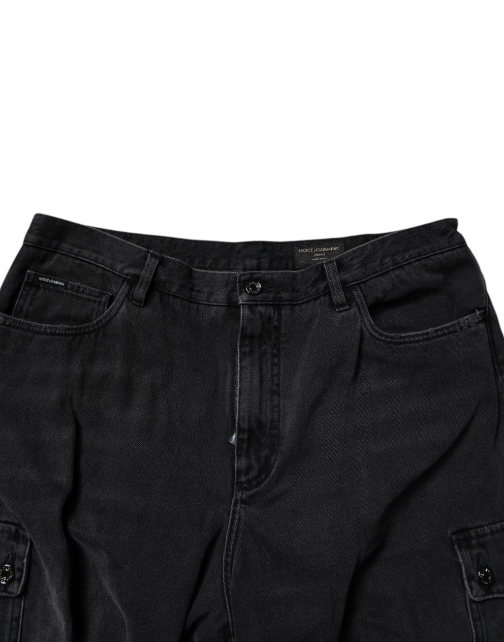 Black Mid Waist Denim Cargo Bermuda  Shorts