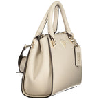 Beige Polyurethane Women Handbag